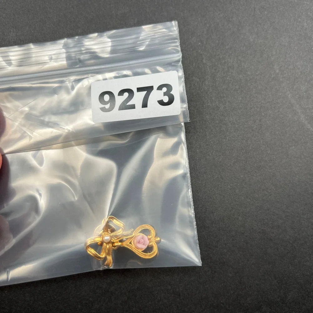 Vintage Avon Pin Gold Tone Pink Rose Bow Faux Pearl Feminine